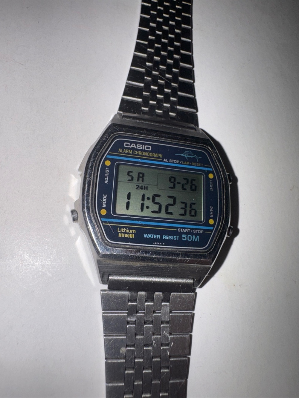 Vintage Casio Marlin W-36 Alarm Chronograph Digital Sports Watch JDM Yellow Dot